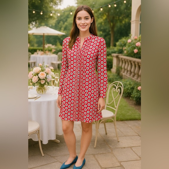 Tory Burch Cora Silk Dress 6 Nantucket Red Primrose Floral Boho Resort Designer - Picture 7 of 12